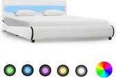 Bedframe Wit 160x200 cm Kunstleer met LED (Incl LW Led klok) - Bed frame met lattenbodem - Tweepersoonsbed Eenpersoonsbed