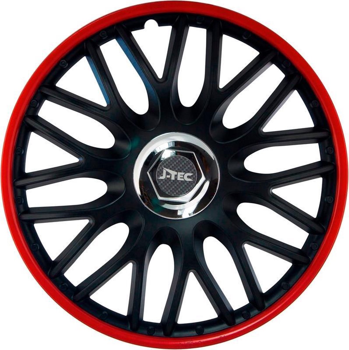 J-Tec Wieldoppen 16 inch Orden R zwart/rood - chroom ring