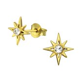 Joy|S - Zilveren ster oorbellen 9 mm kristal 14k goudplating