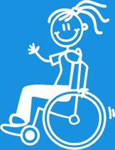 Meisje rolstoel - autosticker - wit - 9 cm