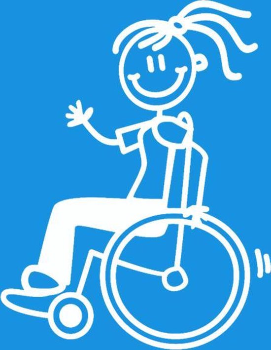 Meisje rolstoel - autosticker - wit - 9 cm