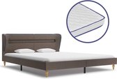 Bed met Traagschuim Matras Taupe 180x200 cm Stof met LED (Incl LW Led klok) - Bed frame met lattenbodem - Tweepersoonsbed Eenpersoonsbed