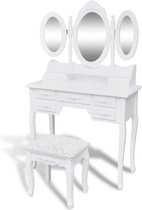 Kaptafeltje Wit met stoeltje (Incl LW 3d klok) / Make up tafel / Kap tafel / Make-up tafel