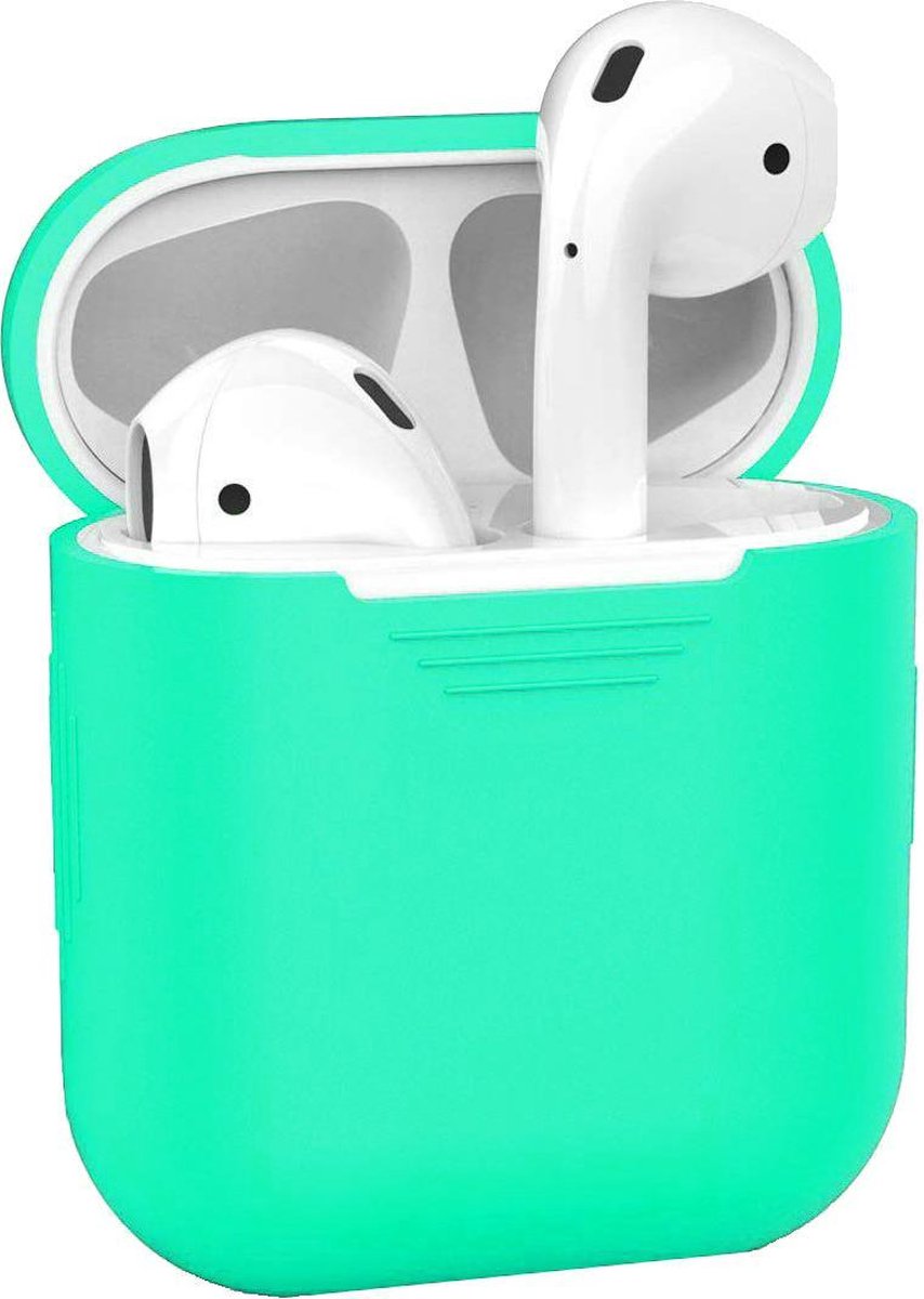 Case Geschikt voor AirPods Hoesje Hoes Siliconen Met Clip Cover - Hoesje Geschikt voor Apple Airpods 1/2 Siliconen Met Clip - Turquoise