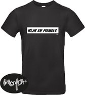 Zwart uni shirt met de tekst wijn en piemels maat S