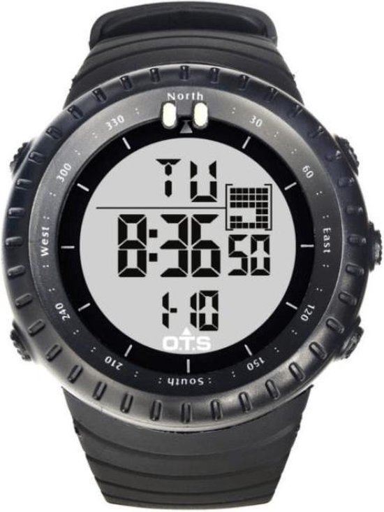 Digitaal Horloge Outdoor en Sport Heren Mannen Sportief Racing Lifestyle Zwart met zilver scherm