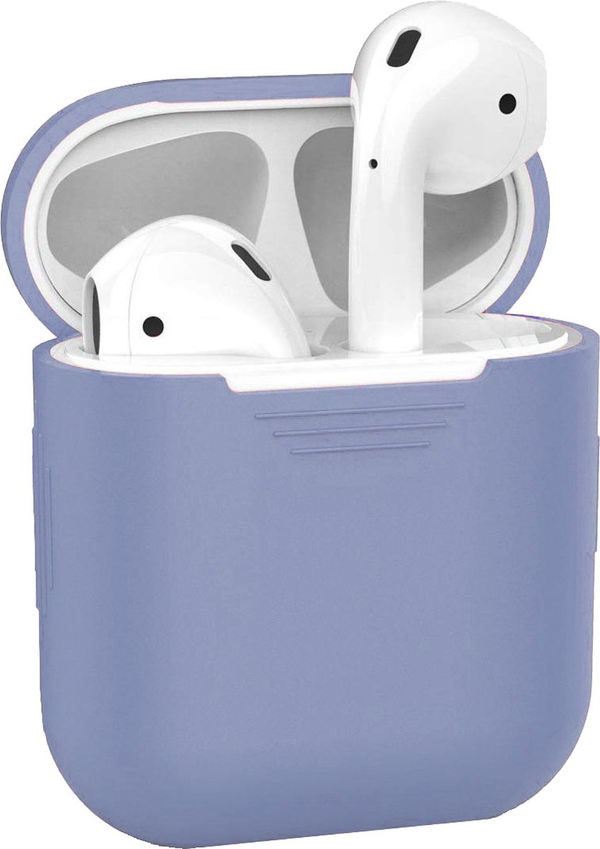 Hoesje - Geschikt voor Apple Airpods 1 - Siliconen Hoes met Clip - Silicone Case Cover - Lila