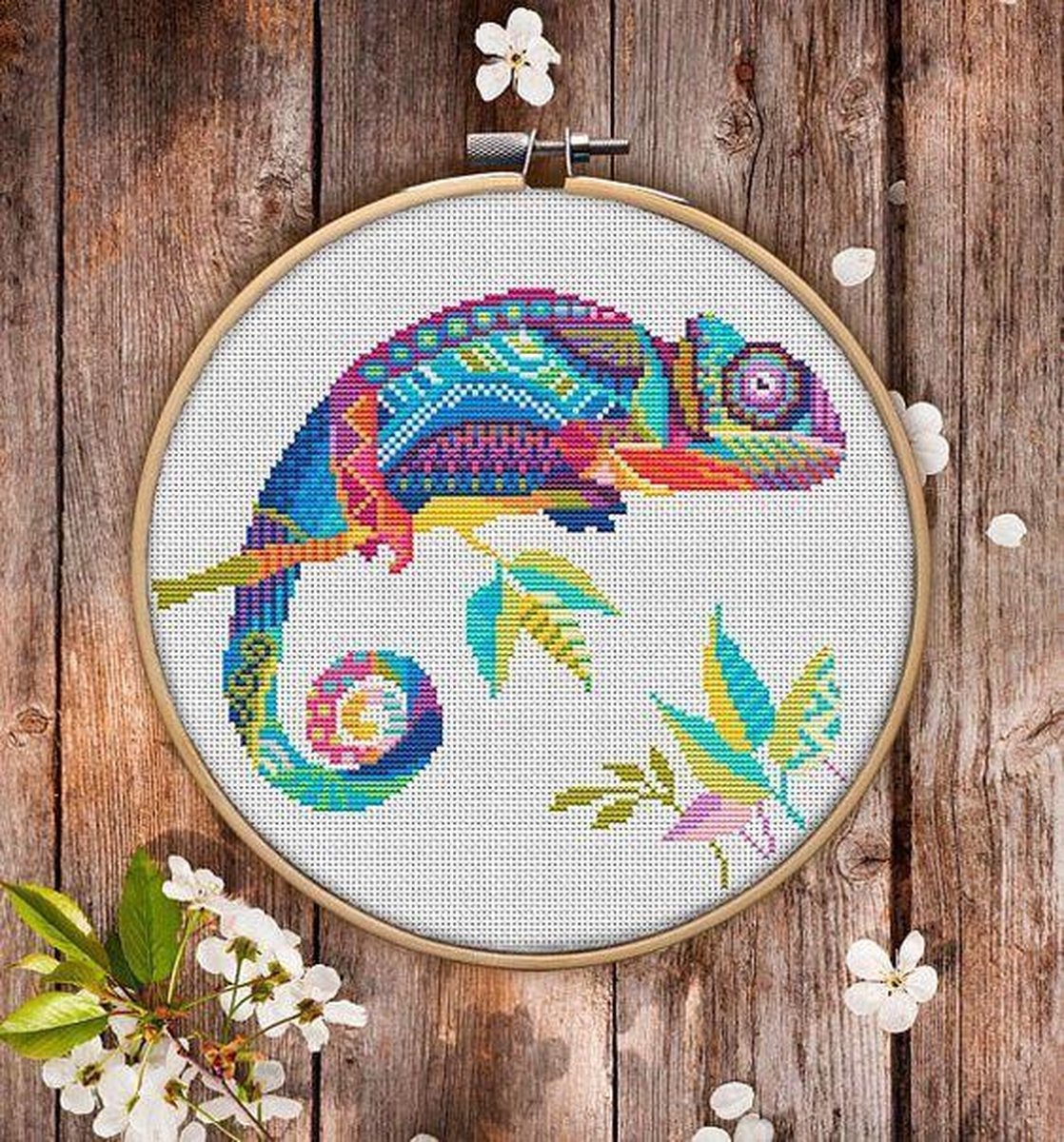 Borduurpakket Mandala Kameleon - telpatroon om zelf te borduren - geschikt voor beginners