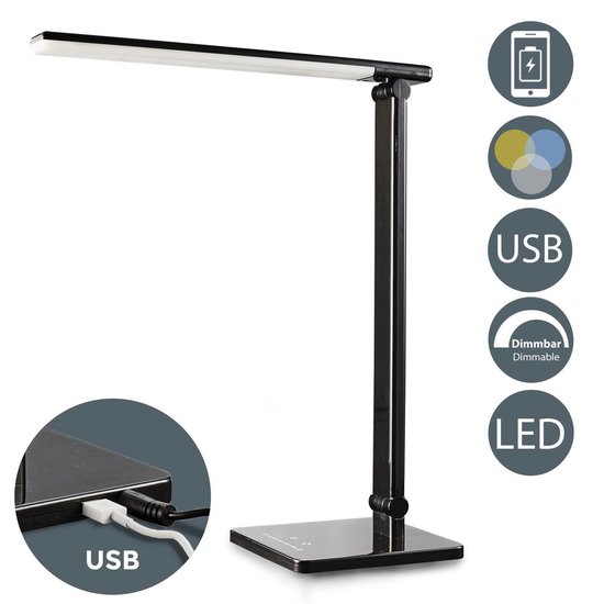 intelligentie kleermaker letterlijk B.K.Licht - Kiran LED Bureaulamp - tafellamp - nachtlamp - dimbaar - USB- poort - 5... | bol.com