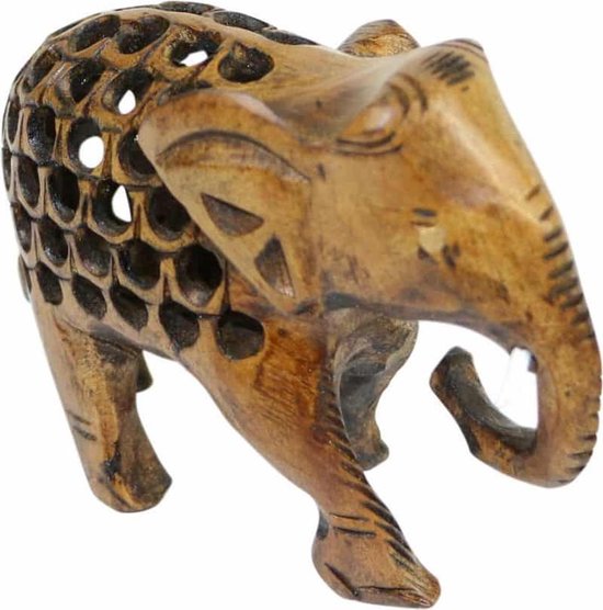 Beeld hout - Olifant - Hout - Bruin - 9x8x4 cm - Fairtrade - Sarana