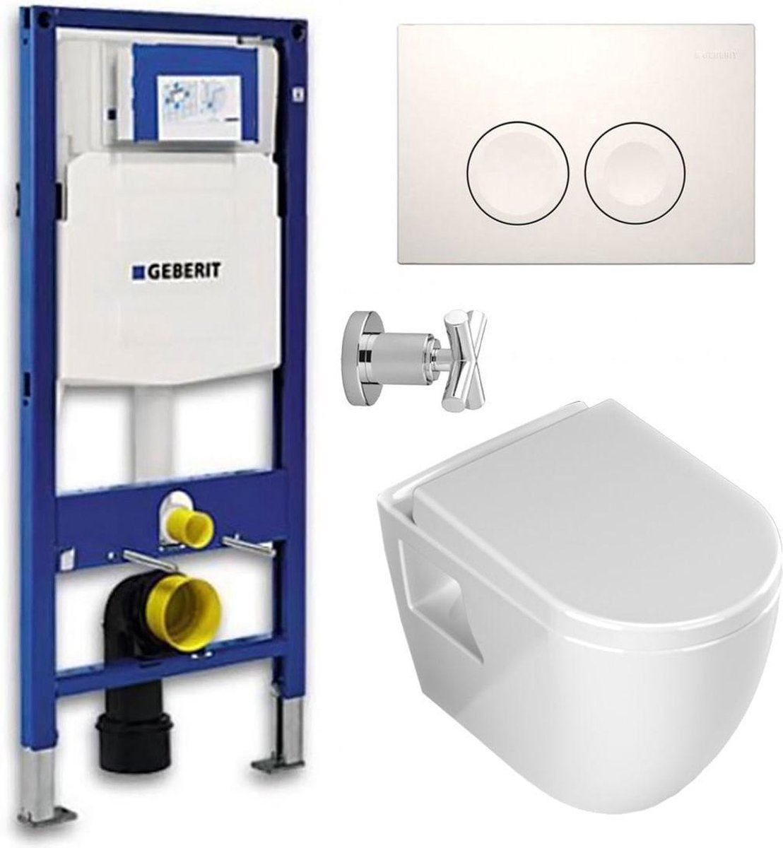 Geberit UP100 Toiletset - Inbouw WC Hangtoilet Rimless Aloni met Bidetkraan - Delta-21 Wit - Diamond Line