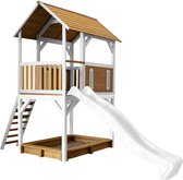 AXI Pumba Speeltoestel in Bruin/Wit - Speeltoren met Zandbak en Witte Glijbaan - FSC hout - Speelhuis op palen voor de tuin