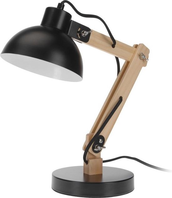 Schemerlamp/tafellamp/bureaulamp mat zwart met houten voet 50 cm -... |  bol.com