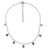 Ketting 7 kleine hartjes - Choker Collier - Zilver - 38 cm