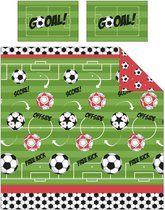 Voetbal dekbedovertrek - groen met rood - Tweepersoons met 2 kussenslopen - Goal - Offside - Score
