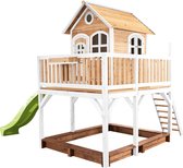 AXI Liam Speelhuis in Bruin/Wit - Met Verdieping, Zandbak en Limoen Groene Glijbaan - Speelhuisje voor de tuin / buiten - FSC hout - Speeltoestel voor kinderen
