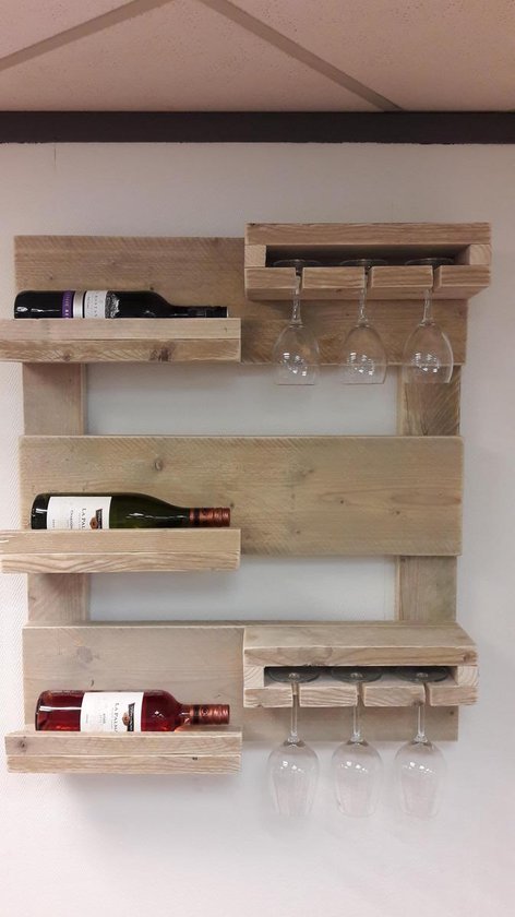Hangend wijnrek van hout voor aan de muur Gebruikt steigerhout | bol.com