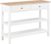 Sidetable Wit met bruin blad (Incl LW 3d klok) - wandtafel - Tv kast- opbergkast - Boekenkast - Kast met lades - Bijzettafel - decoratietafel