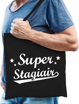 Cadeau tas zwart katoen met de tekst Super stagiair - kadotasje / shopper voor stagiair heren