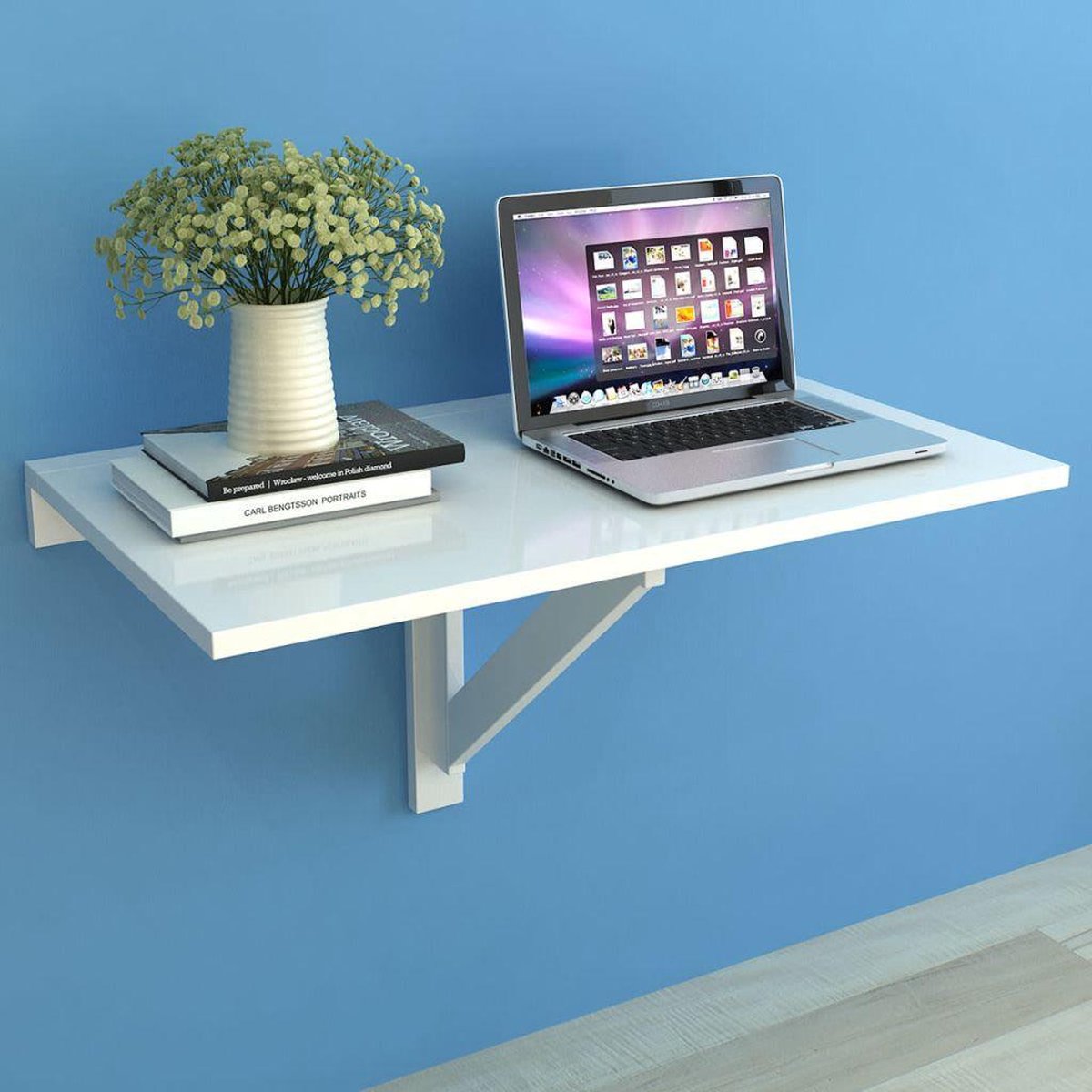 COSTWAY Wandtafel inklapbaar, wandklaptafel met tafel, multifunctionele bartafel, eettafel, wandmontage, klapbureau, keukentafel, laptoptafel voor thuis en op kantoor (wit