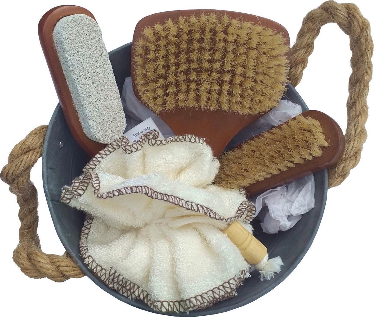 Goedkoopste Croll & Denecke Zink Badkamer Geschenk set – 4-Delig – Massageborstel, nagelborstel, borstel met puimsteen & Exfoliërende bamboe doek