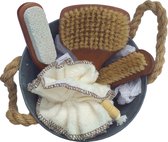 Croll & Denecke Zink Badkamer Geschenk set – 4-Delig – Massageborstel, nagelborstel, borstel met puimsteen & Exfoliërende bamboe doek