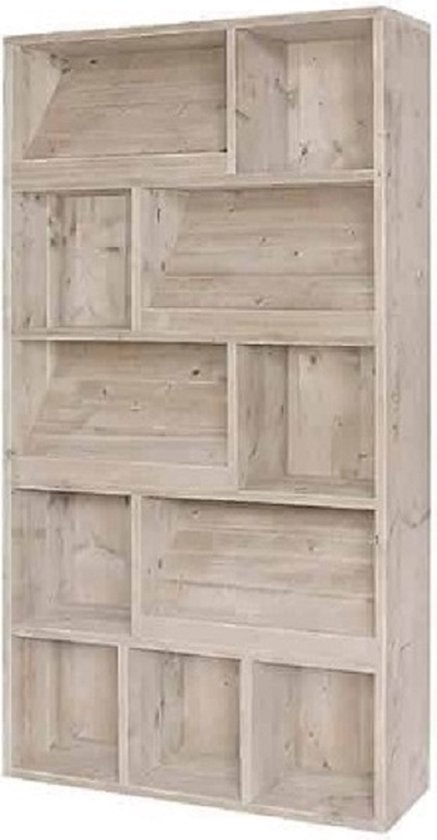 ML-Design boekenkast met 9 niveaus in boomvorm, 50x25x140 cm, wit, hout, staande plank voor CD/DVD