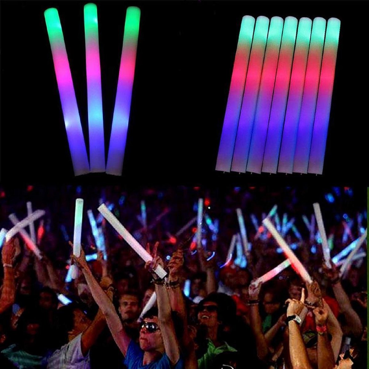 Lichtgevende foam LED sticks 10 stuks / Foamsticks Partysticks