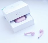 i16 roze draadloze bluetooth in-ear alternative air pods oordopjes smartphone usb kabel oplaadcase