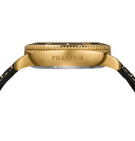 Alpha Sierra Phantom F4-G103 - Goudkleurig - Zwarte leren band -  Herenhorloge -Ø 44 mm | bol.com