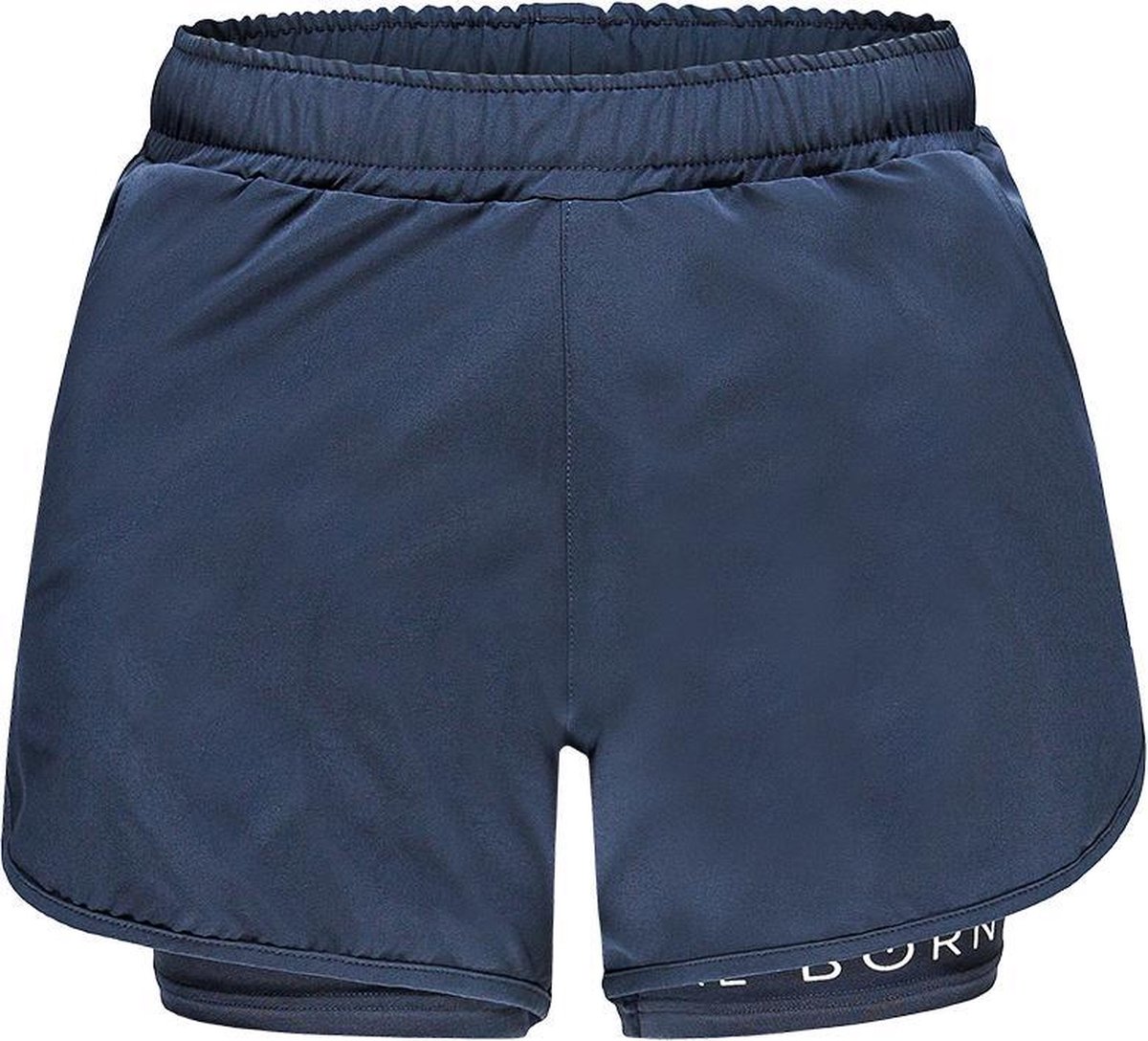 Re-Born - Sport korte broek - sport short - Strecht short 2 laagse - Korte broek met binnenbroekje - Padel - Yoga - Tennis - Hardlopen - Sport short met zakken - Dames - Donkerblauw - Maat M