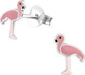 Joy|S - Zilveren roze vogel oorbellen 7 x 8 mm flamingo