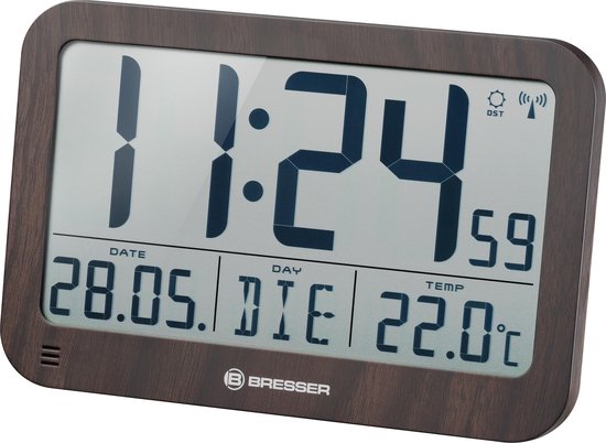 Horloge murale et de table Bresser MyTime avec écran LCD - Aspect bois brun - 225x150mm