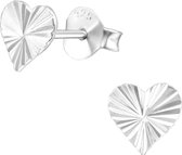 Joy|S - Zilveren classic hartje oorbellen 7 mm gravure