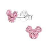 Joy|S - Zilveren mouse oorbellen roze kristal 6 x 5 mm muis Sterling zilver 925