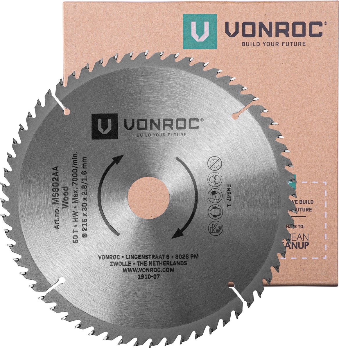 VONROC Zaagblad – Ø216MM – 60 tanden – voor hout – geschikt voor  afkortzagen & tafelzagen | bol.com