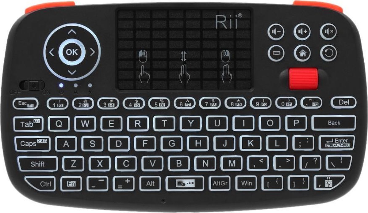 Rii i4 Bluetooth en 2.4GHz Mini Wireless Keyboard met Touchpad Mouse Combo, LED Backlit, Rechargable Li-ion Battery