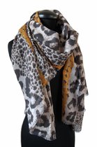 Bruine luipaard panter leopard print dames sjaal met oker goud gele stippen - 90 x 180 cm