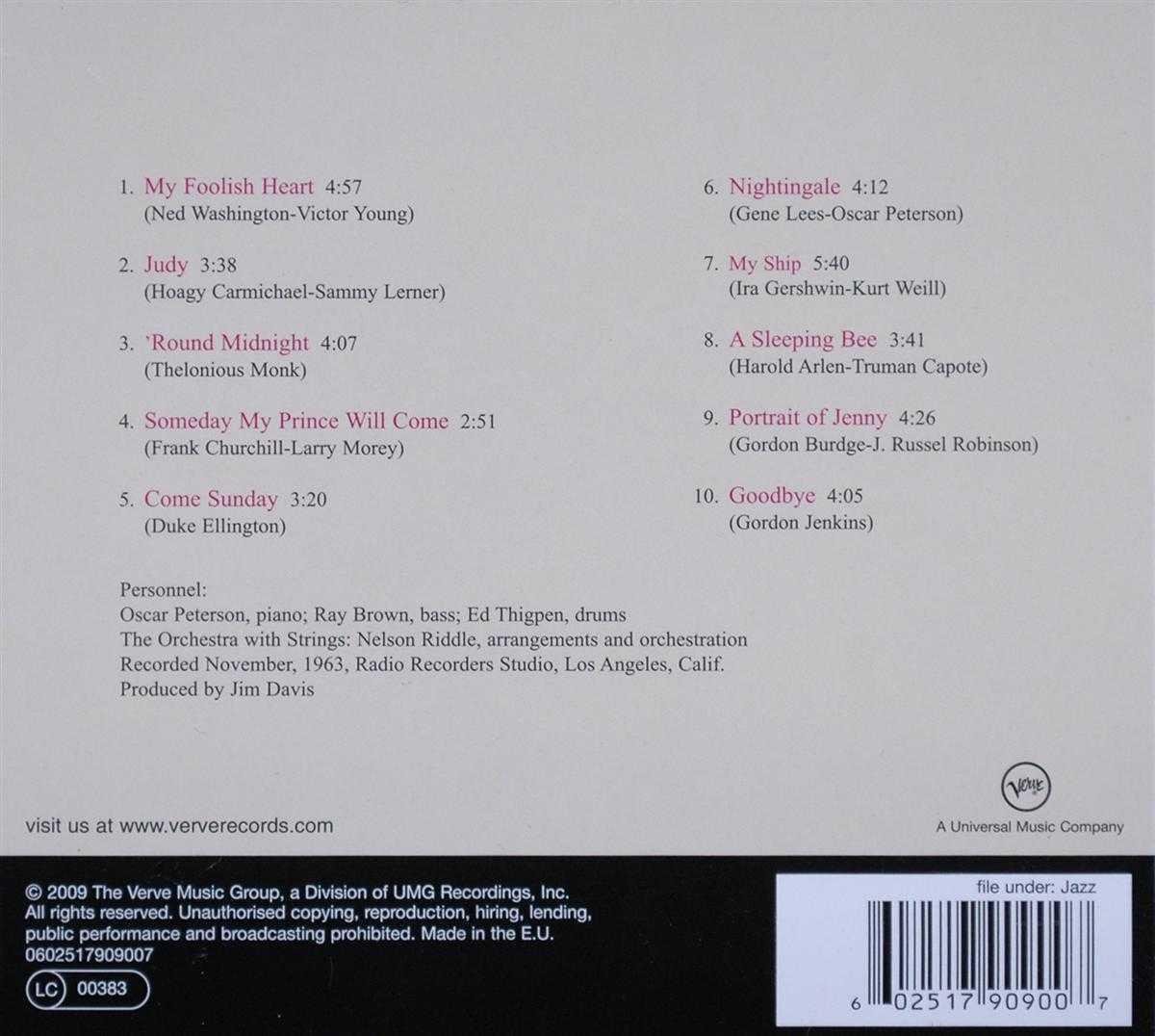 Oscar Peterson & Nelson Riddle, Oscar Peterson & Nelson Riddle CD (album) Muziek