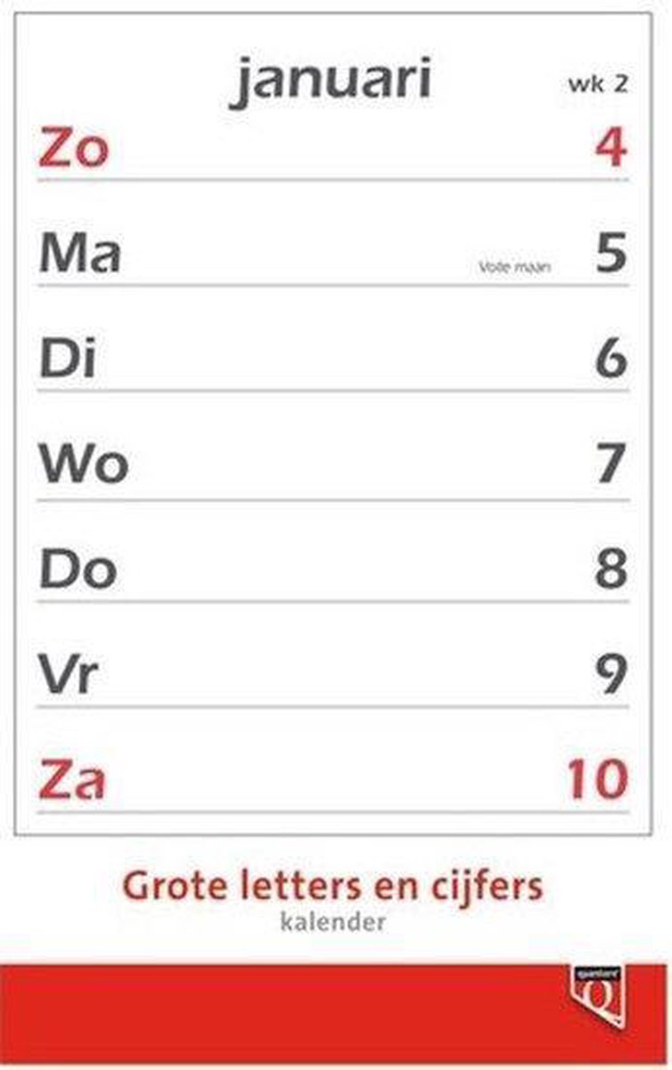 Quantore Kalender 2022 - met grote letters en cijfers