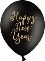 12x Happy New Year ballonnen zwart 30 cm - Oud en Nieuw thema versiering