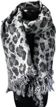 Warme winter luipaard panter leopard dames sjaal grijs zwart creme wollig acryl circa 66 x 195 cm