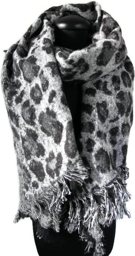 Warme winter luipaard panter leopard dames sjaal grijs zwart creme wollig  acryl circa... | bol.com