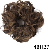 Messy hair bun scrunchie #4bH27 Deep donker bruin met lichte bruin highlight