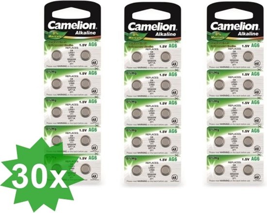 Camelion AG6 / 371/370 / SR 920 SW / G6 Pile bouton 1,5 V - 30 pièces (3  blisters de... | bol.com