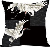 Kussenhoes Zwart Twee Kraanvogels |Kussen 45 x 45 cm met Rits
