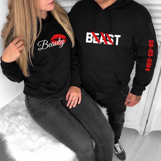 bol.com | Setje hoodies Beauty en Beast met datum | Truien met capuchon  voor hem en haar |...