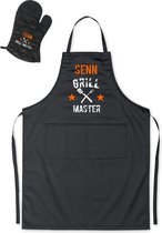 Mijncadeautje - Barbecueschort - Grill Master met Bestek - met naam - zwart - XXL 97 x 68 cm - gratis BBQ- handschoen