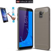 Samsung Galaxy J6 2018 Carbone Brushed Tpu Grijs Cover Case Hoesje - 1 x Tempered Glass Screenprotector
