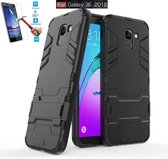 Samsung Galaxy J6 2018 Kickstand Shockproof Zwart Cover Case Hoesje - 1 x Tempered Glass Screenprotector